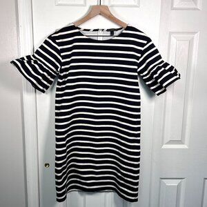 J Crew Striped Ruffle Sleeve Shift Dress Size S 100% Cotton